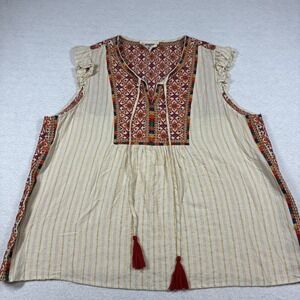 SAVANNA JANE Sleeveless Embroidered Top Plus Size 3X Boho Peasant Festival